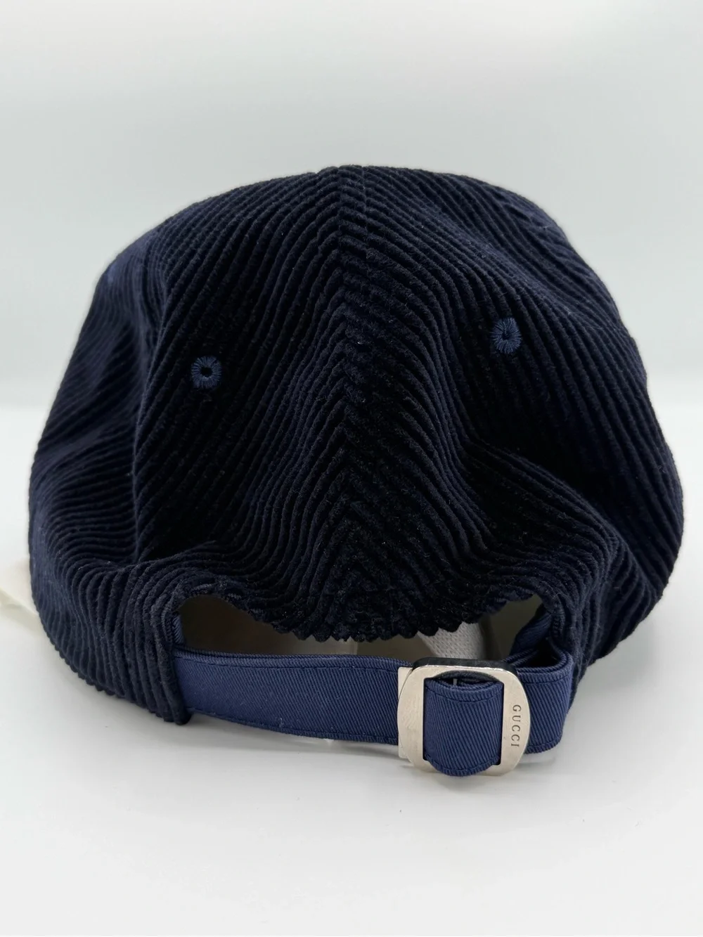 Gucci Navy Corduroy Baseball Cap with Interior GG Tag